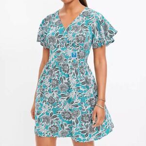 NWT Loft V-Neck Flutter Sleeve Dress with Pockets Size 12 Floral Print